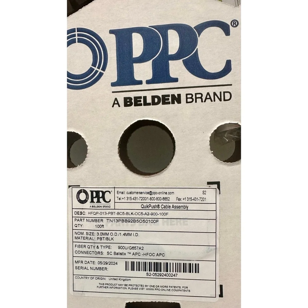 [5x] PPC Belden 3.0mm 900U / G657 A2/ TN13PBB92B5O50100F / SC BALISTIX / 500 FT